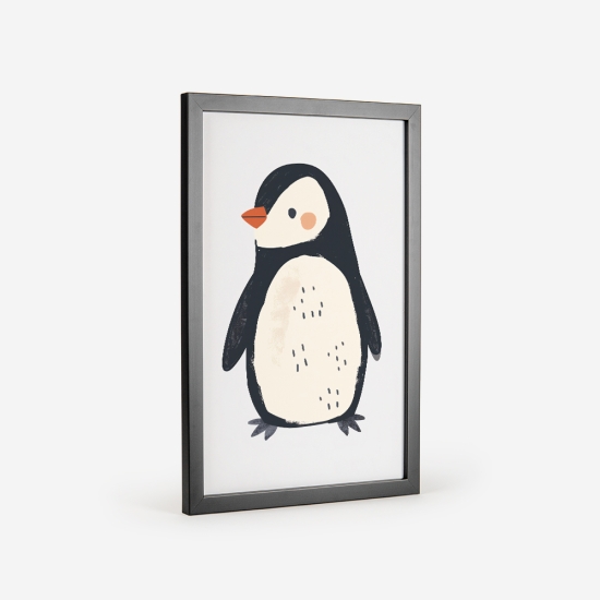 Poster de um pinguim preto e branco, perfeito para decoração de quartos de bebé e crianças. 2